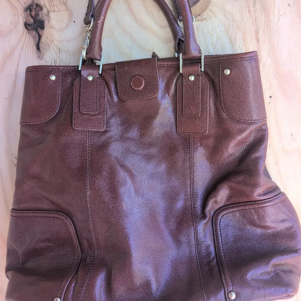 Vintage Talbots Large Shoulder Bag Terracotta Burgundy Pebbled Leather
